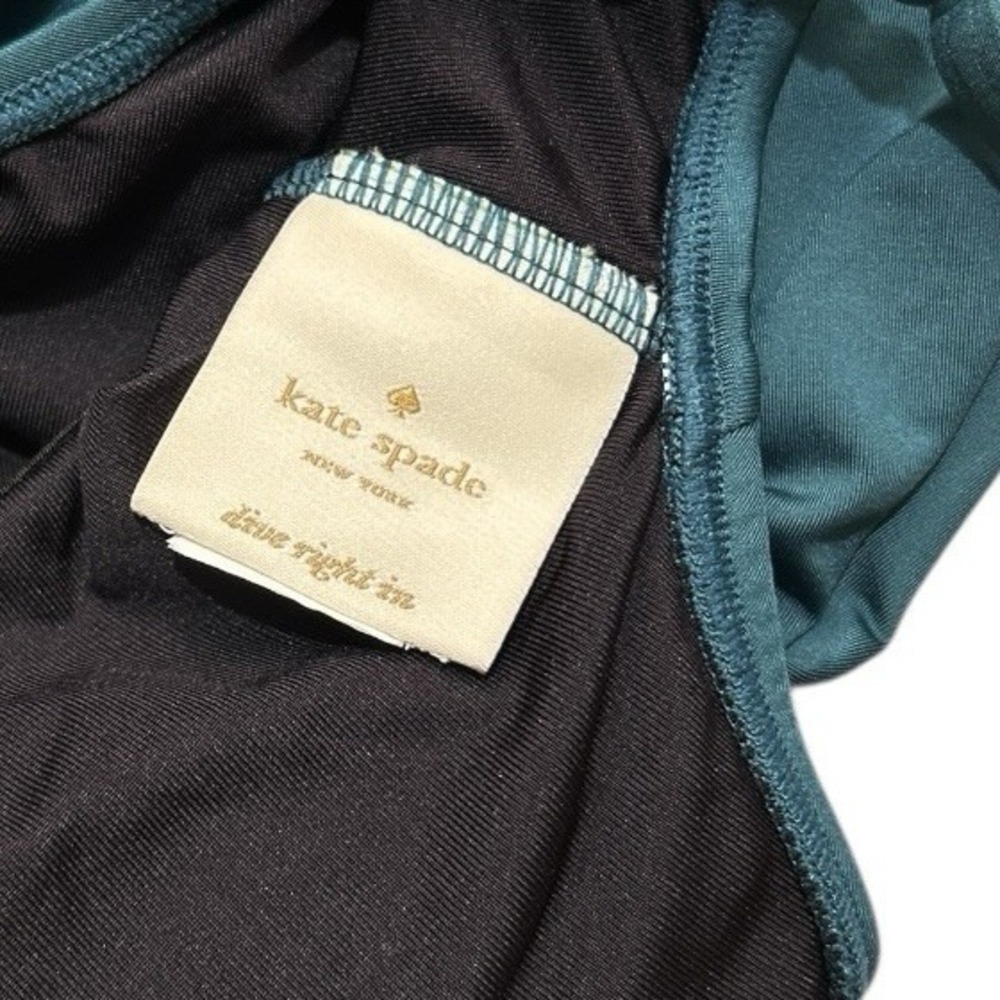 KATE SPADE Teal One Piece Swimsuit sz S Gold Bows Sporty Minimalist Beach Resort - Picture 13 of 13